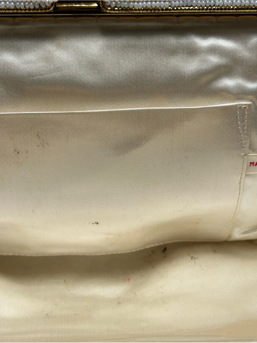Ivory Beaded Evening Clutch with Gold Handle